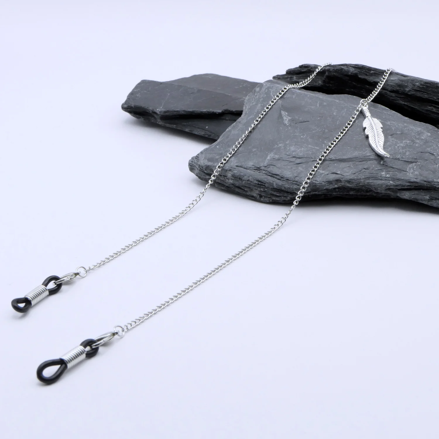 Brillenkette mit Federn Silber