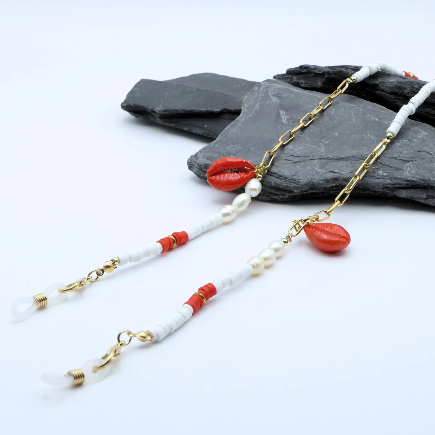 Brillenkette „Muschel“ in Rot und Weiß
