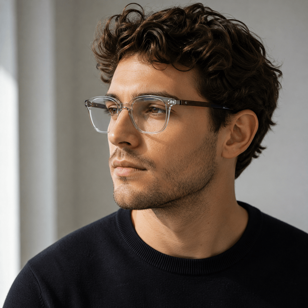 AMSTERDAM Reading Glasses - Transparent Gray with Wood Accents