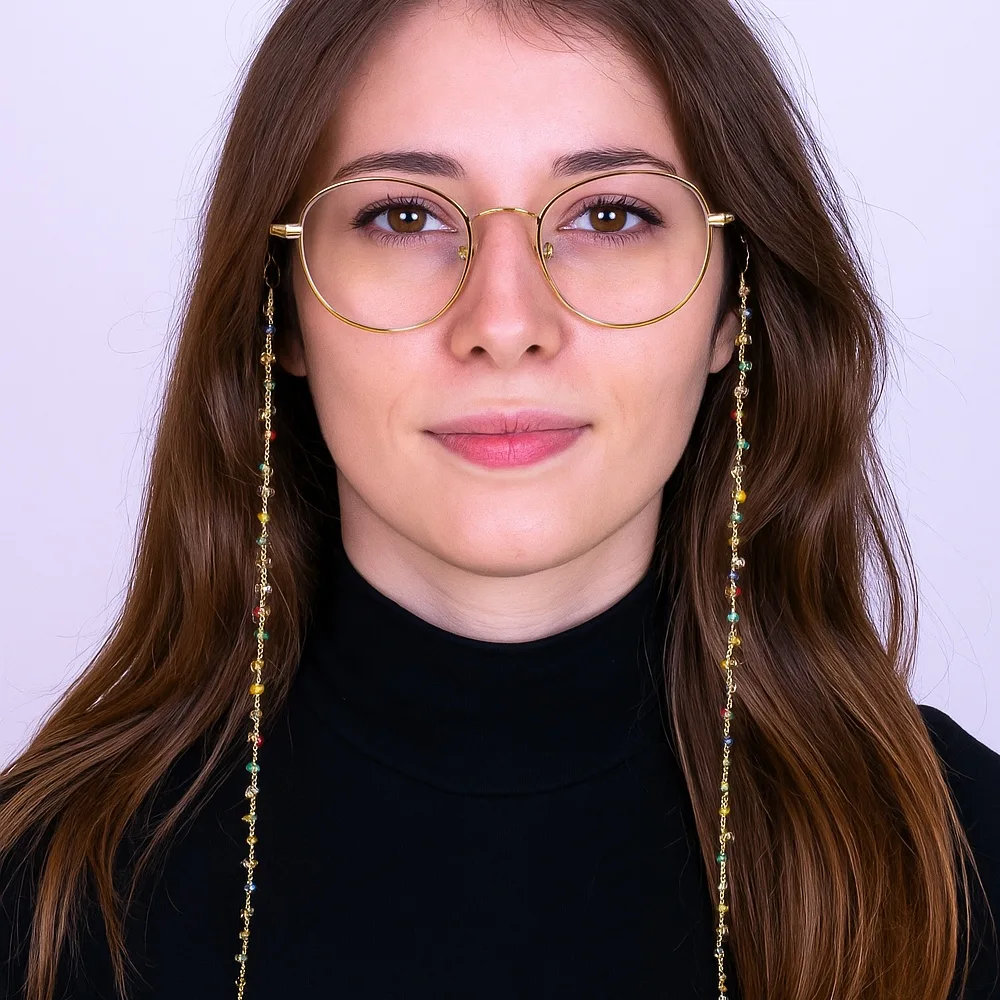 Chaine à lunettes IBIZA dorée aux perles multicolores