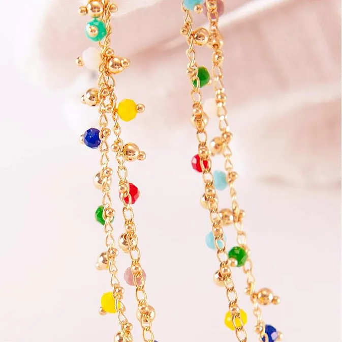 Chaine à lunettes IBIZA dorée aux perles multicolores